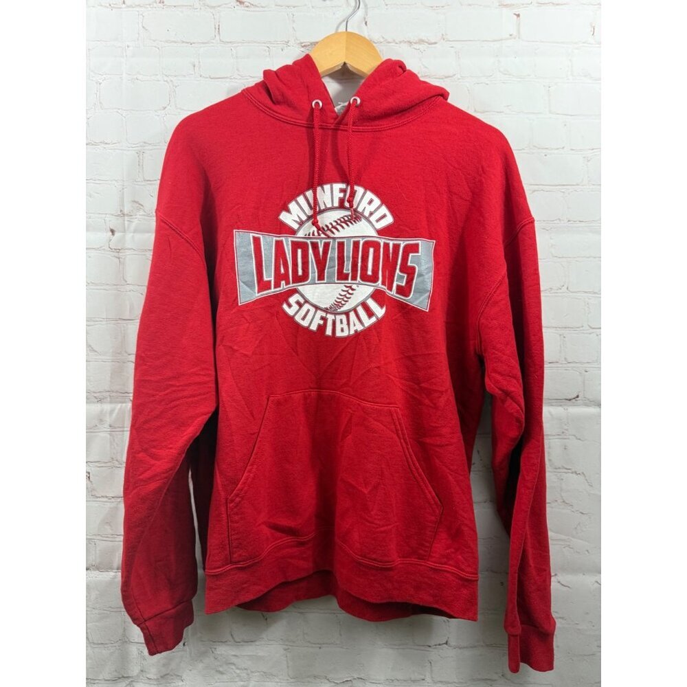 Munford Lady Lions Softball Hoodie Womens Size Large Red Jerzee Super Sweats